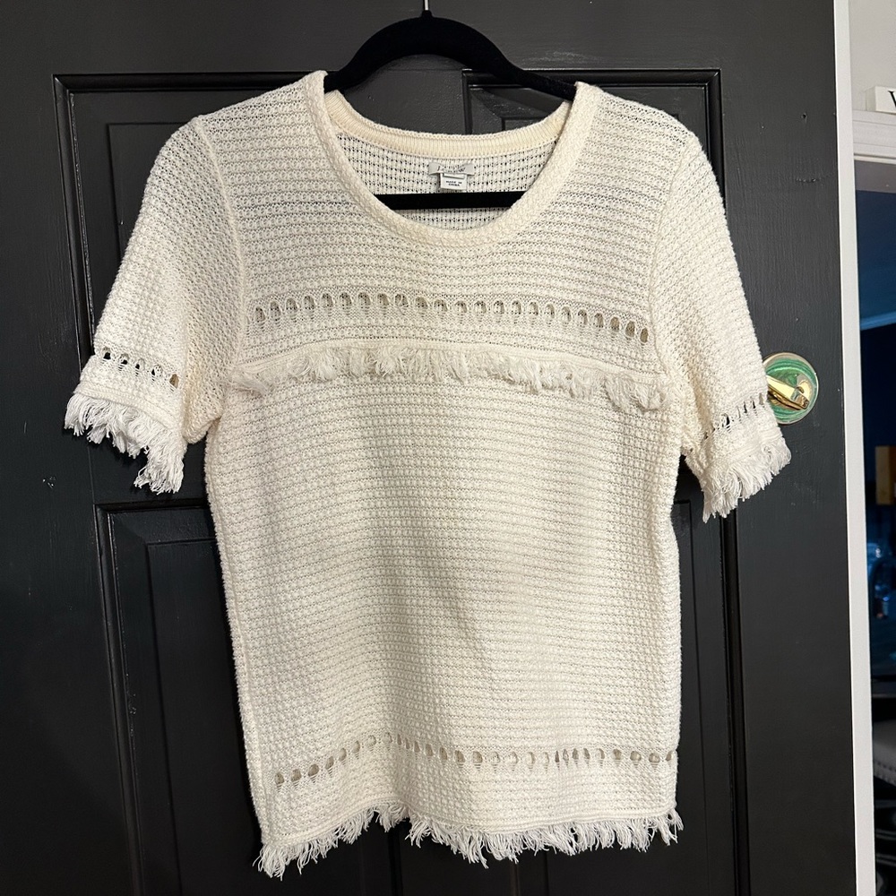 J Crew short sleeve fringe sweater